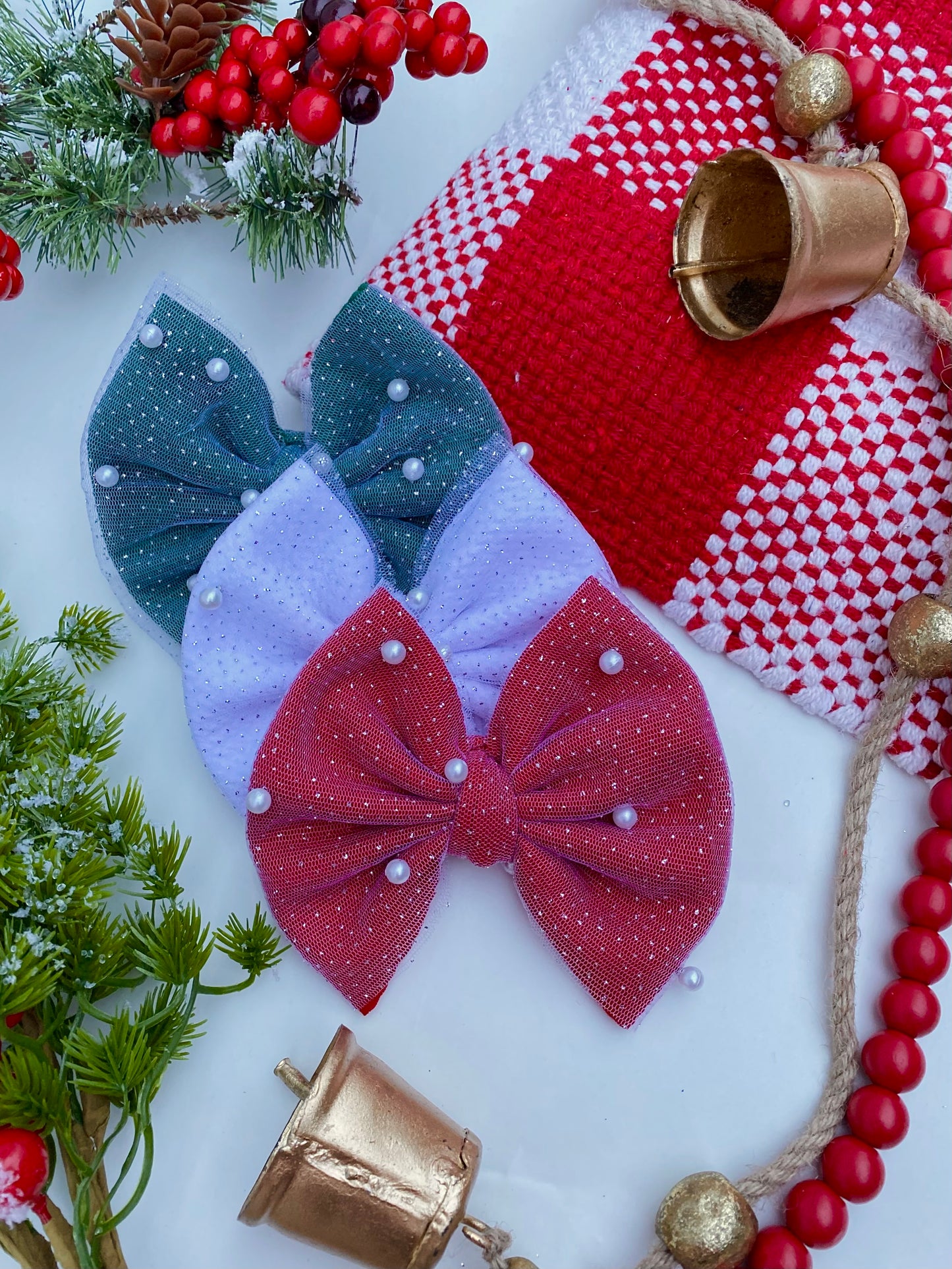 Shimmer Pearl Mesh Bows