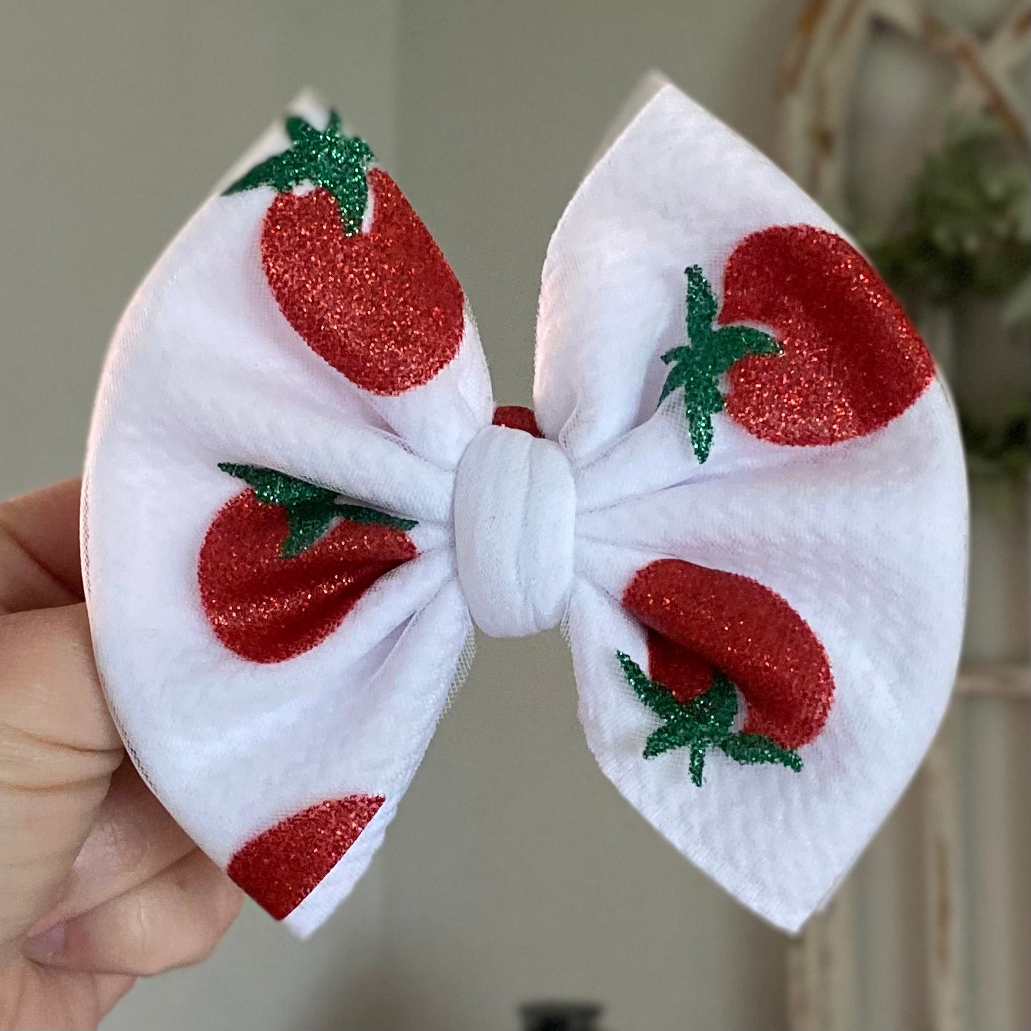 Glitter Strawberry Mesh Bow