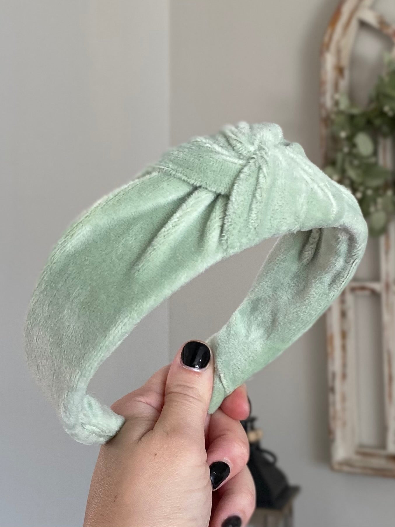 Sage Plushy Velvet Knotted Headband