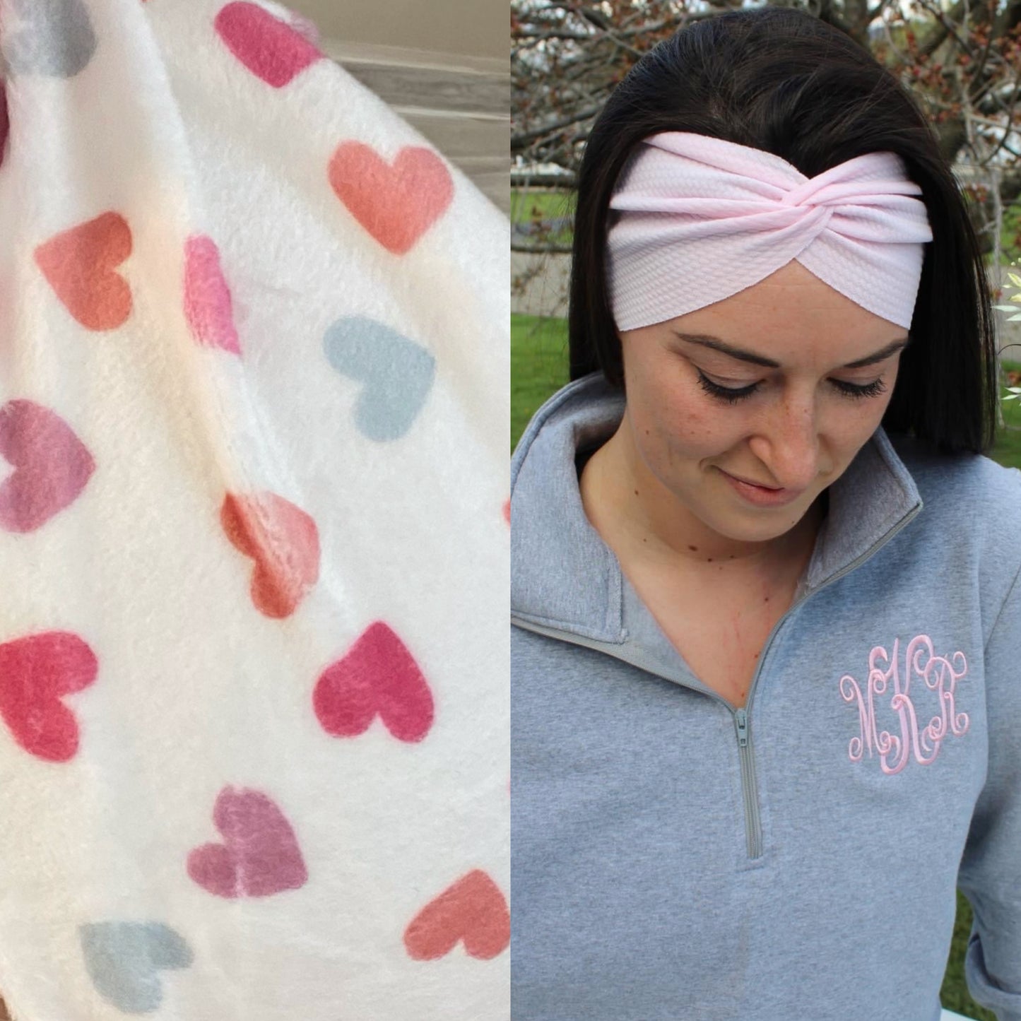 Pastel Rainbow Hearts Velvet Adult Twist Headband