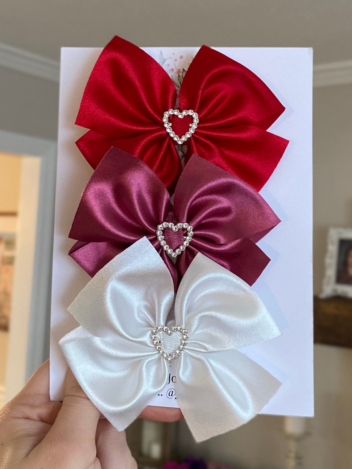 Heart Embellished Satin Pinwheel Bow
