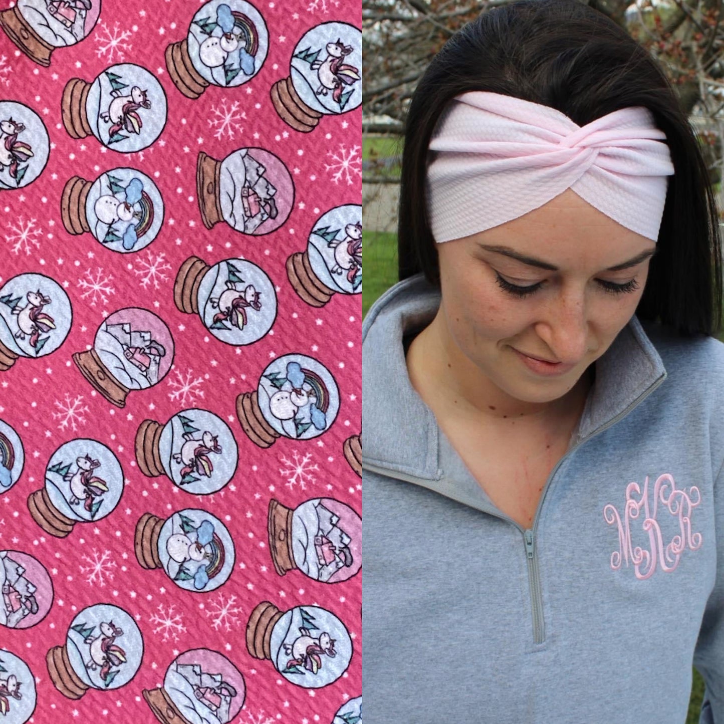 Pink Snowglobes Adult Twist Headband