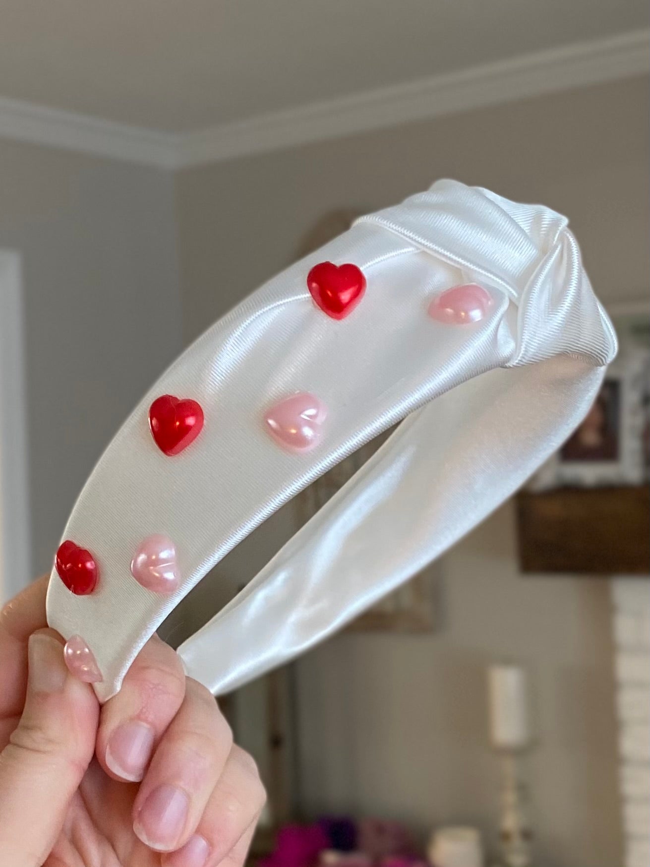 Pearl Hearts Satin Knotted Headband
