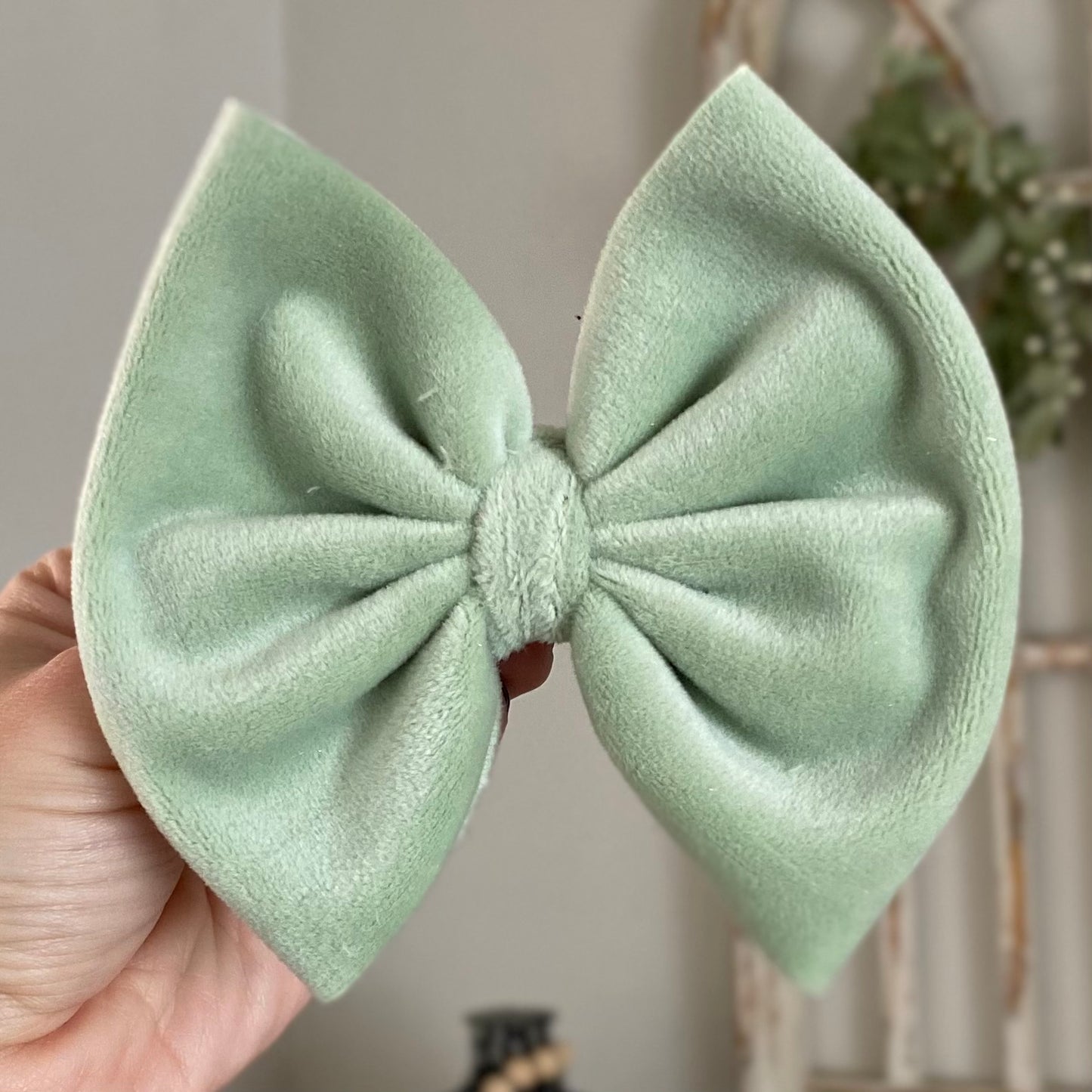 Sage Plushy Velvet Bow