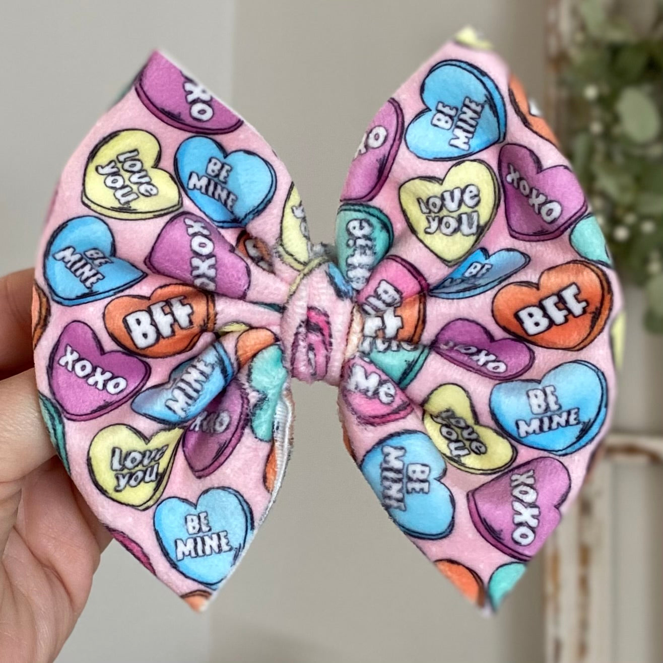 Bright Candy Hearts Velvet Bow