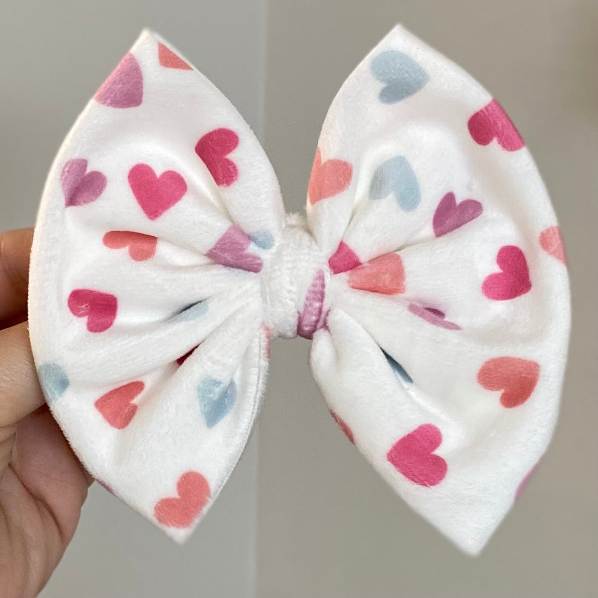 Pastel Rainbow Hearts Velvet Bow