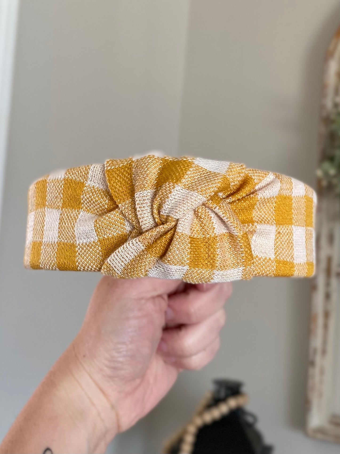 Golden Gingham Knotted Headband