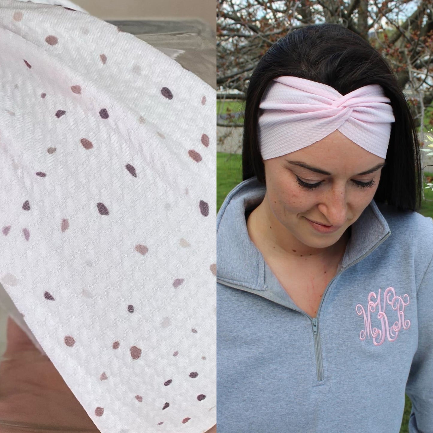 White/Taupe Terrazzo Adult Twist Headband
