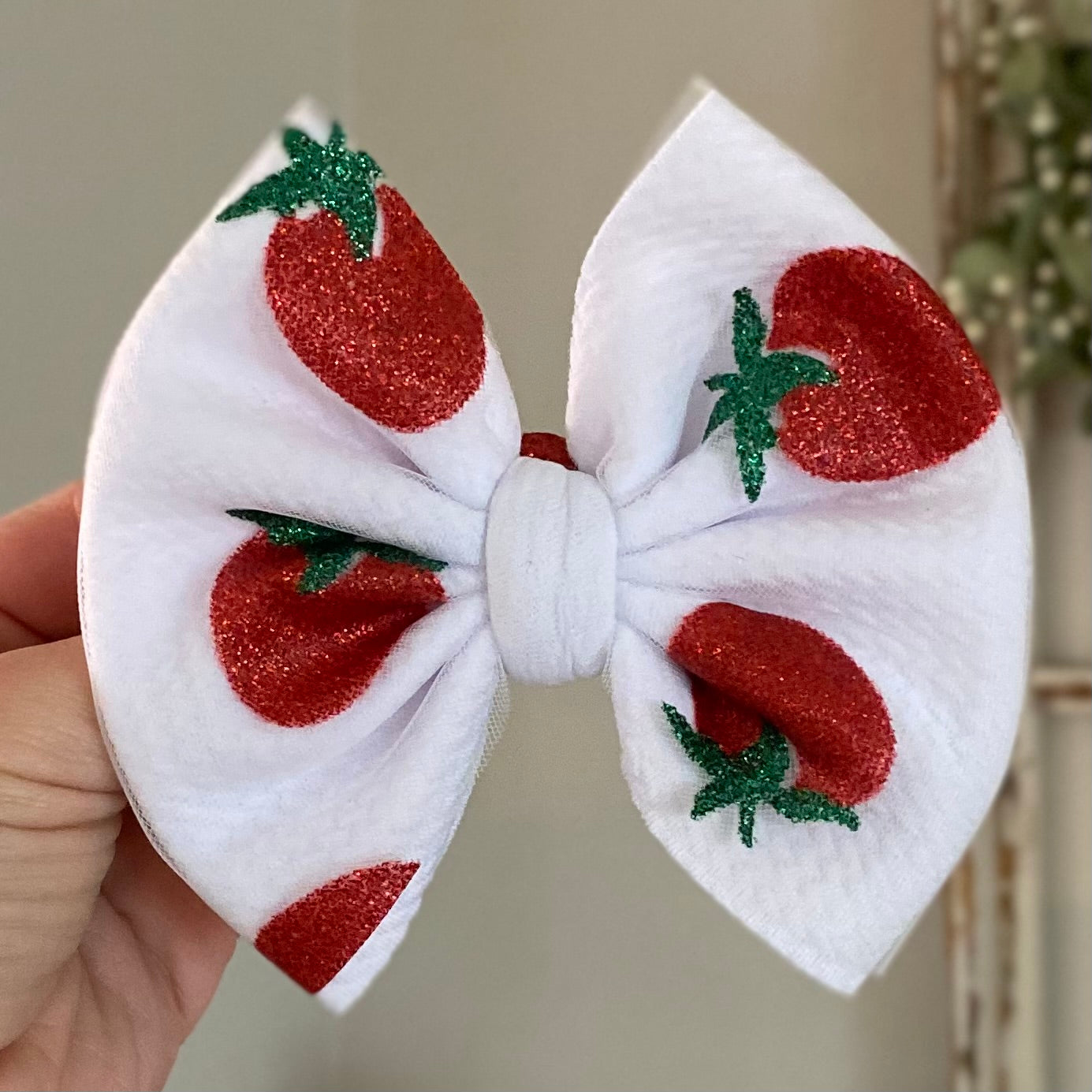Glitter Strawberry Mesh Bow
