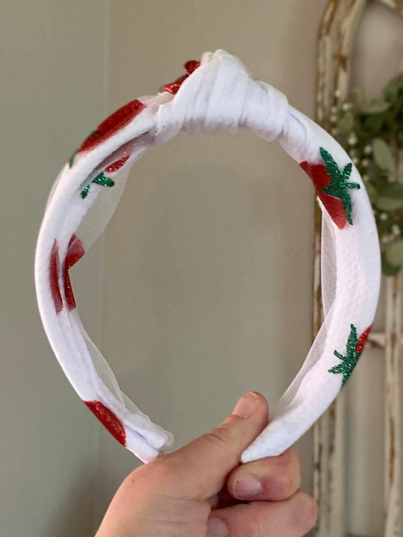 Glitter Strawberry Mesh Knotted Headband