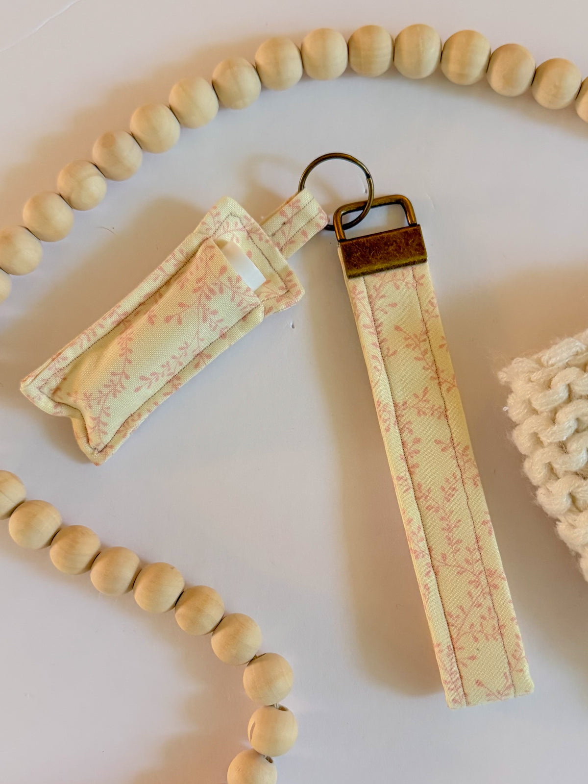 Pink Vines Wristlet Keychain and Chapstick Holder