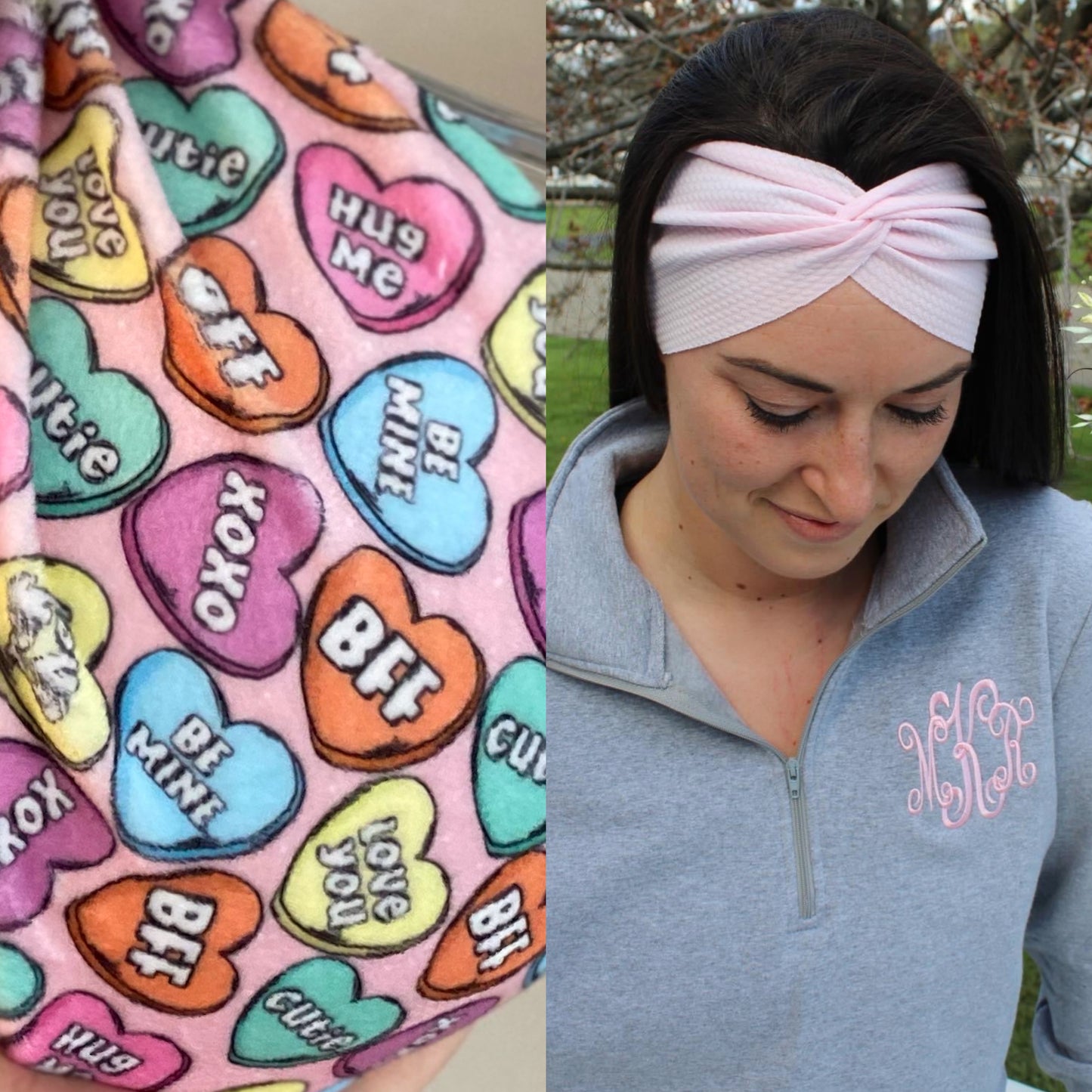 Bright Candy Hearts Velvet Adult Twist Headband