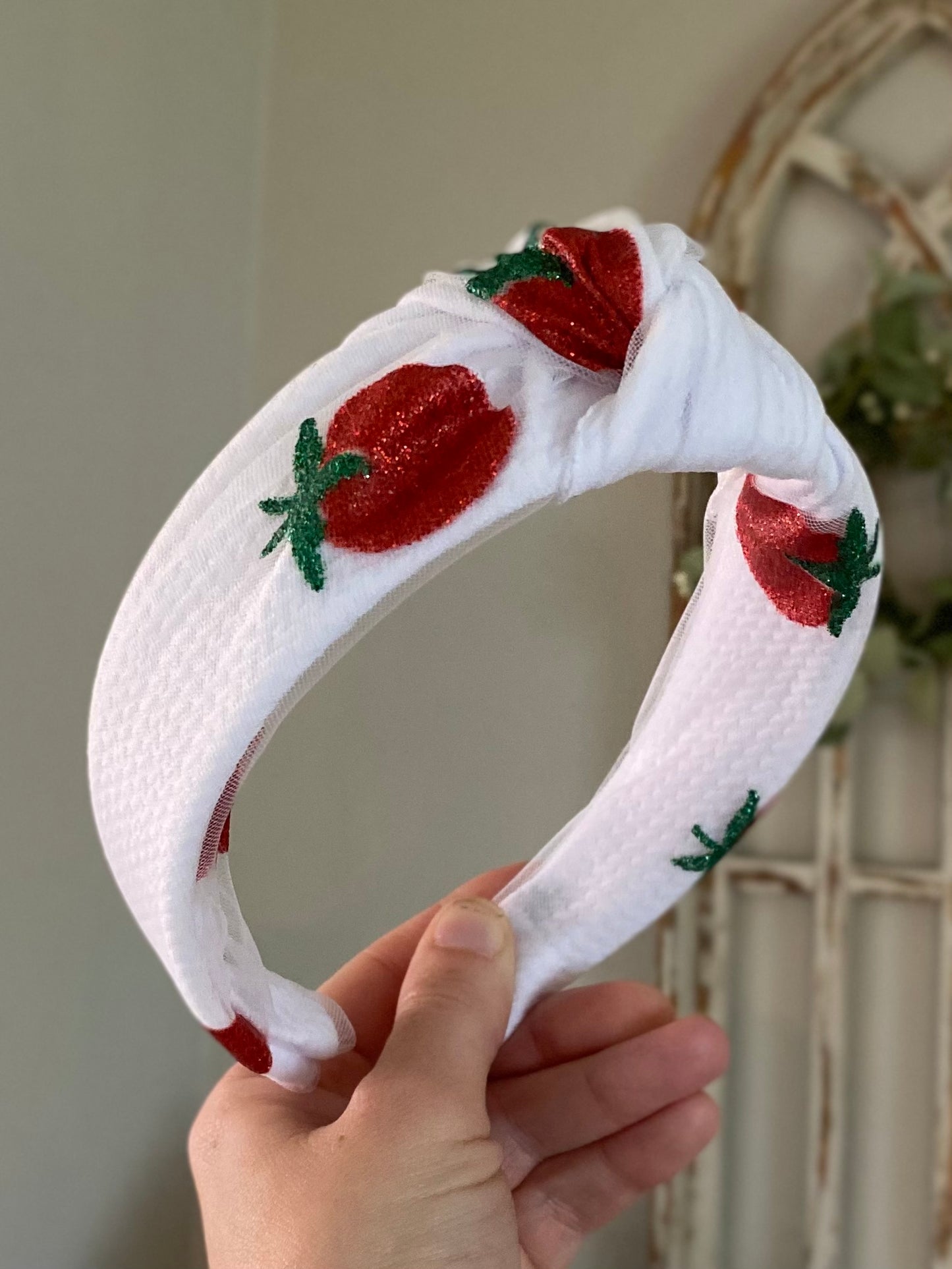 Glitter Strawberry Mesh Knotted Headband