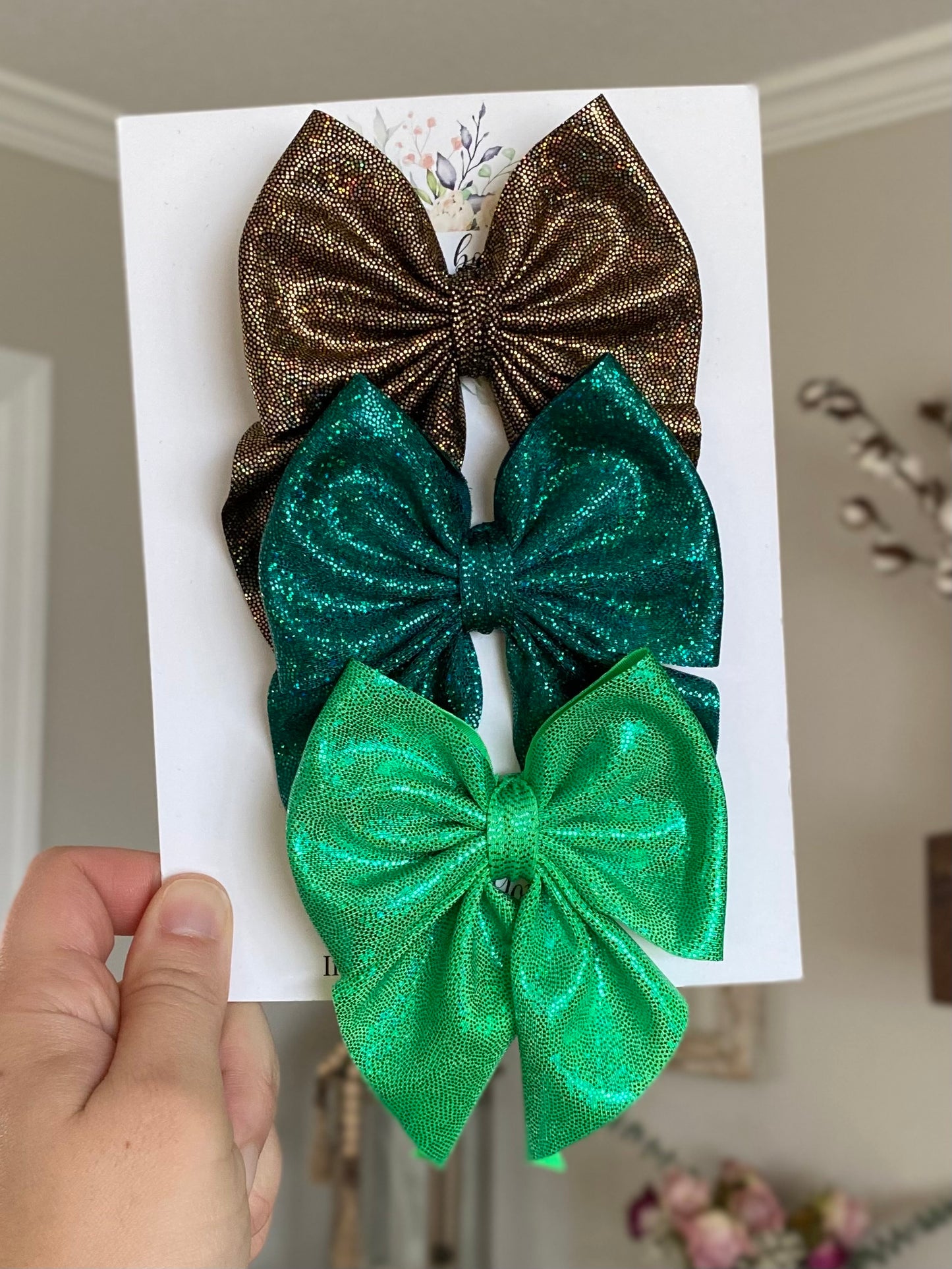 Holographic Greens Sailor Bows Trio Set