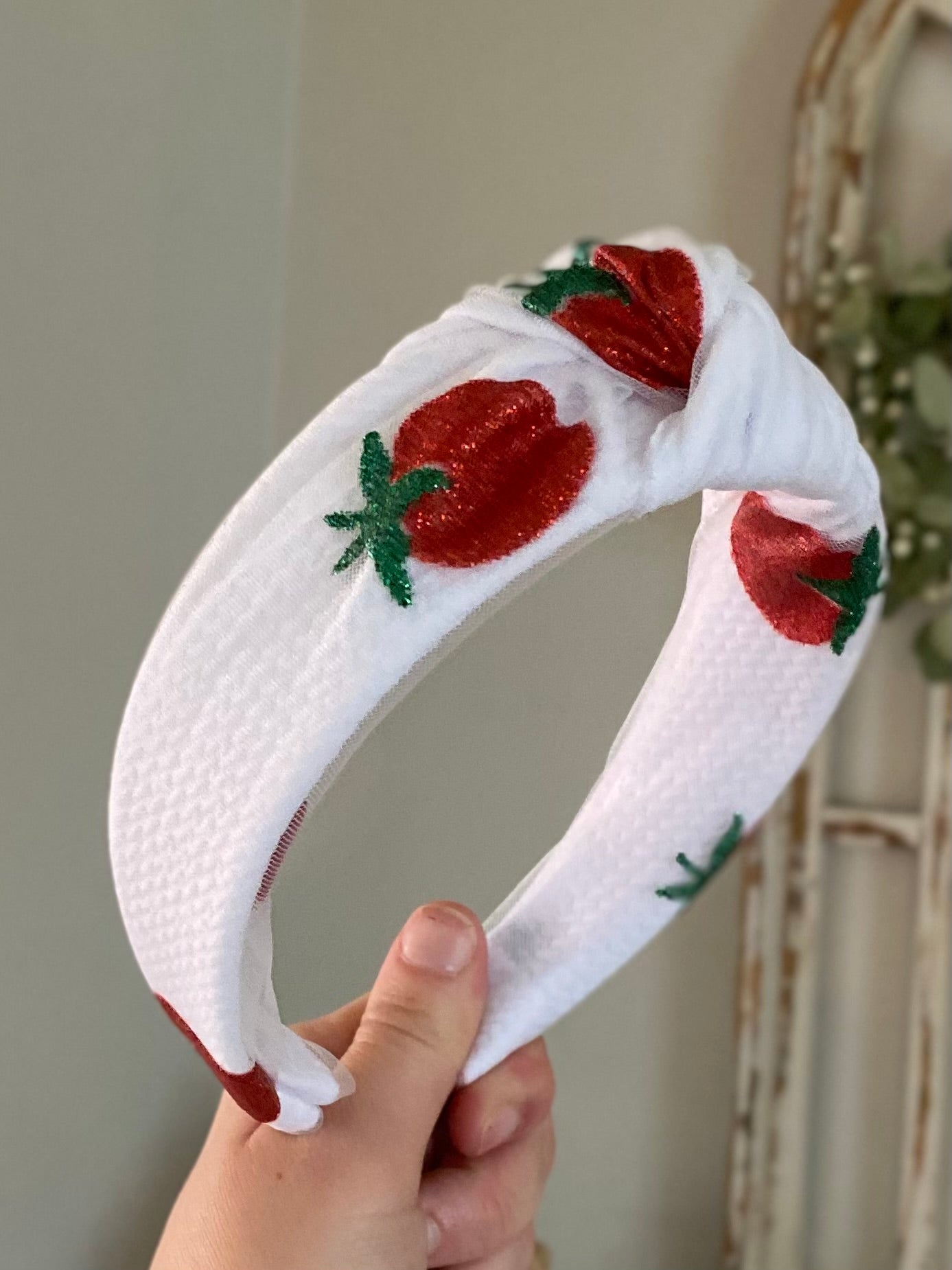 Glitter Strawberry Mesh Knotted Headband