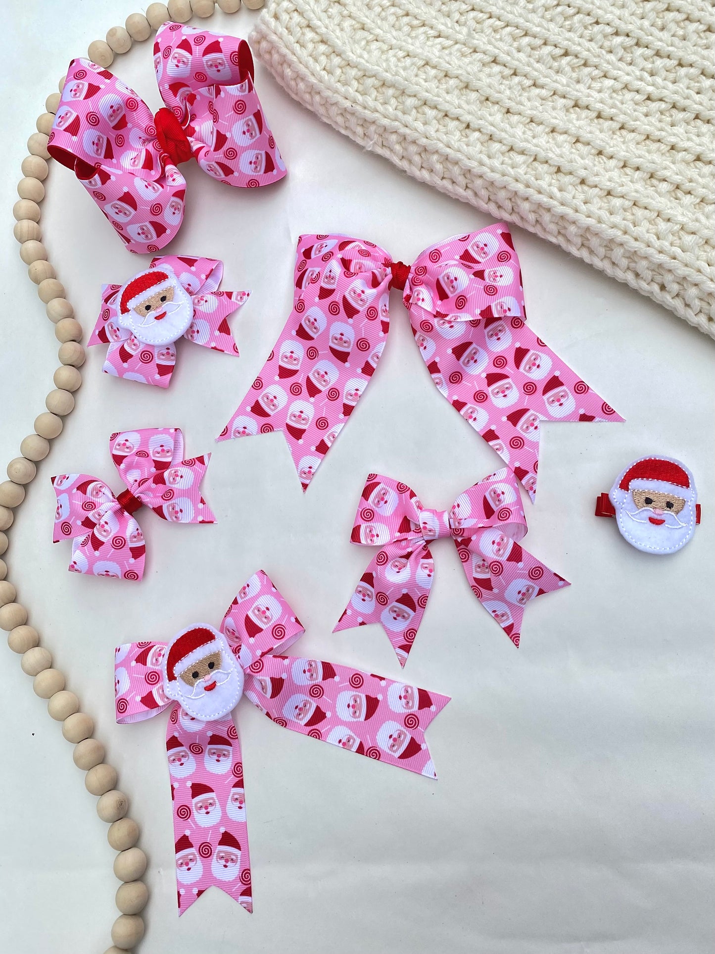 Pink Santa Ribbon Cheer Bow