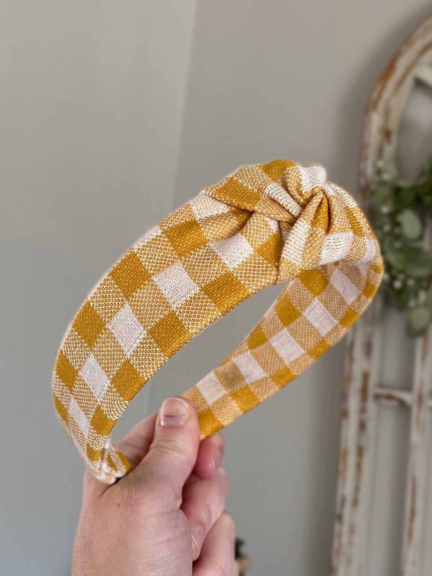 Golden Gingham Knotted Headband
