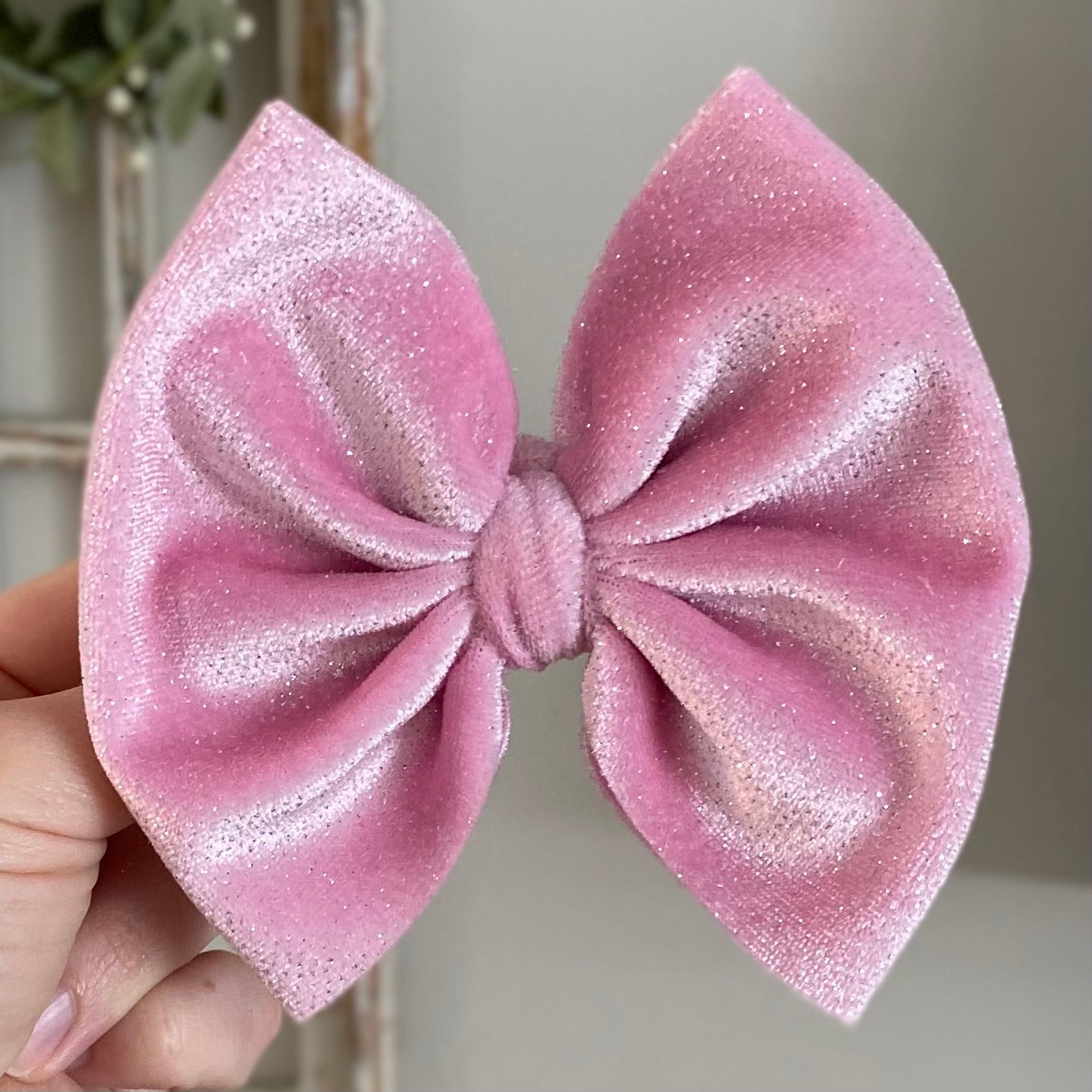 Pink Glitter Velvet Bow