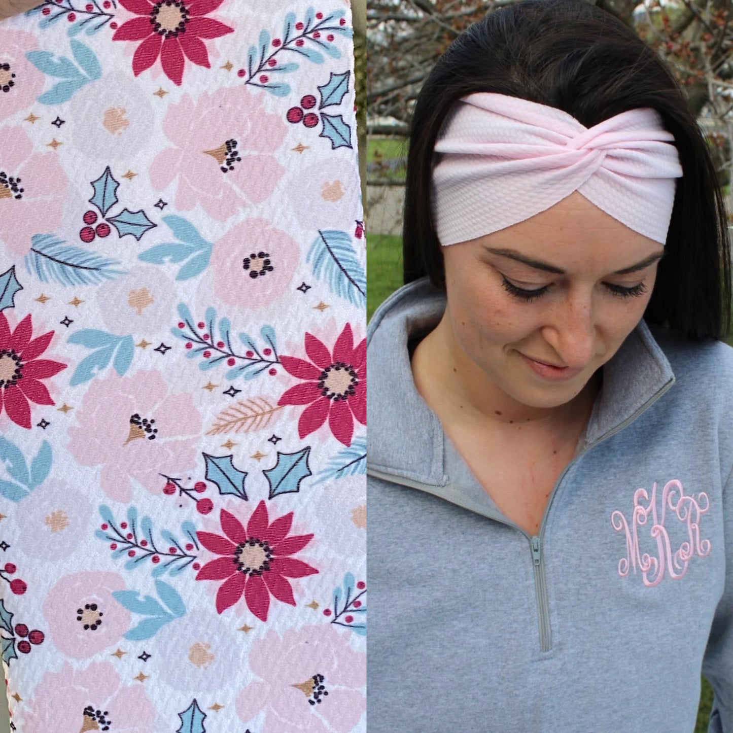 Perfectly Pink Poinsettias Adult Twist Headband