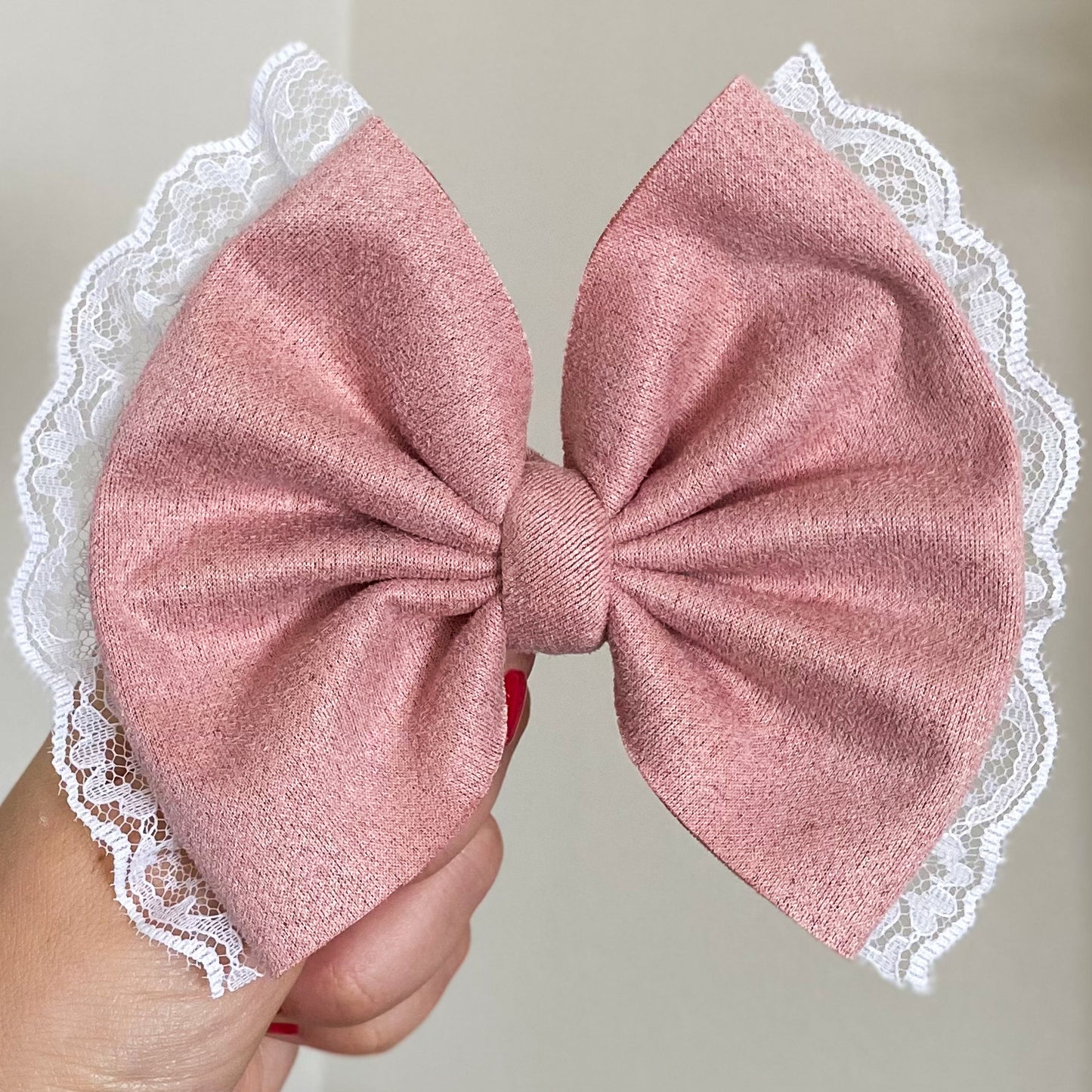 White Lace/Pink Suede Bow