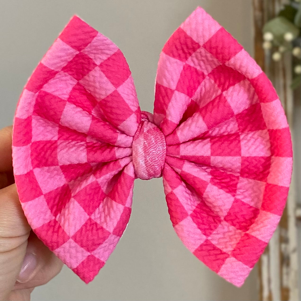 Pink Checkered Bow