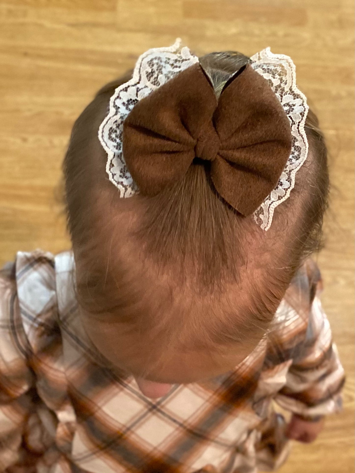 Lace Trimmed Suede Bow