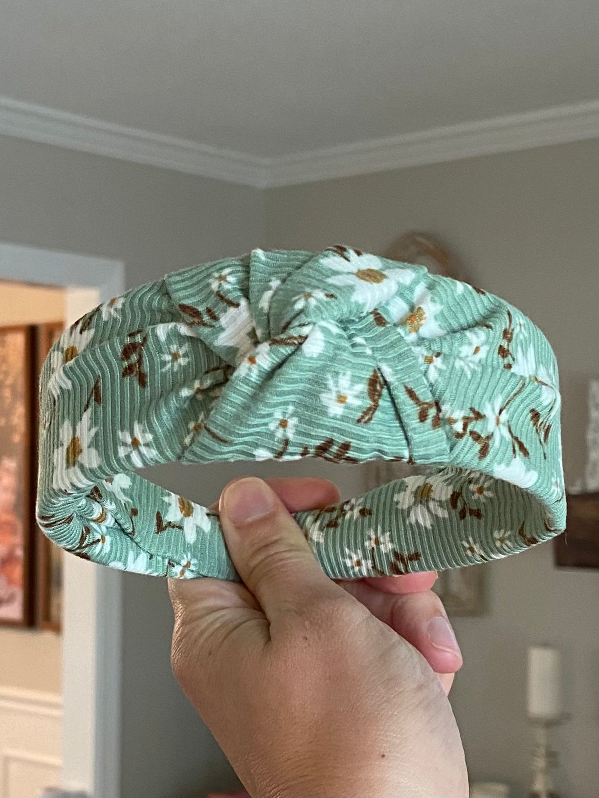 Ribbed Sage Floral Knotted Headband
