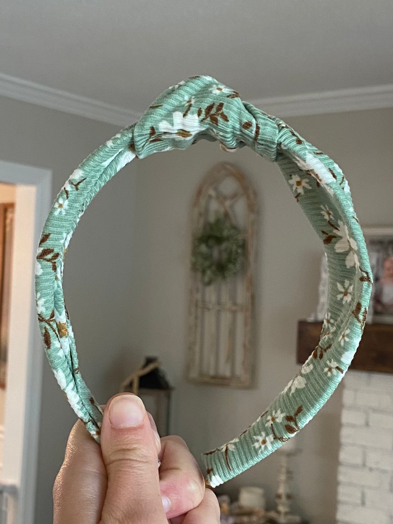 Ribbed Sage Floral Knotted Headband