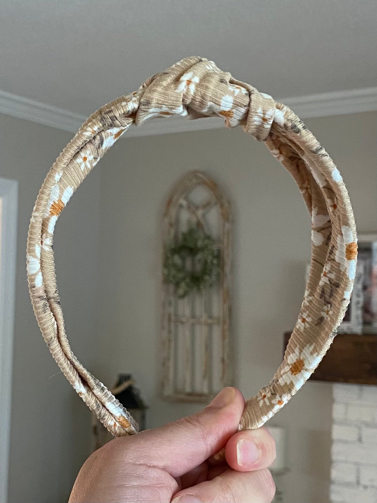 Ribbed Taupe Floral Knotted Headband