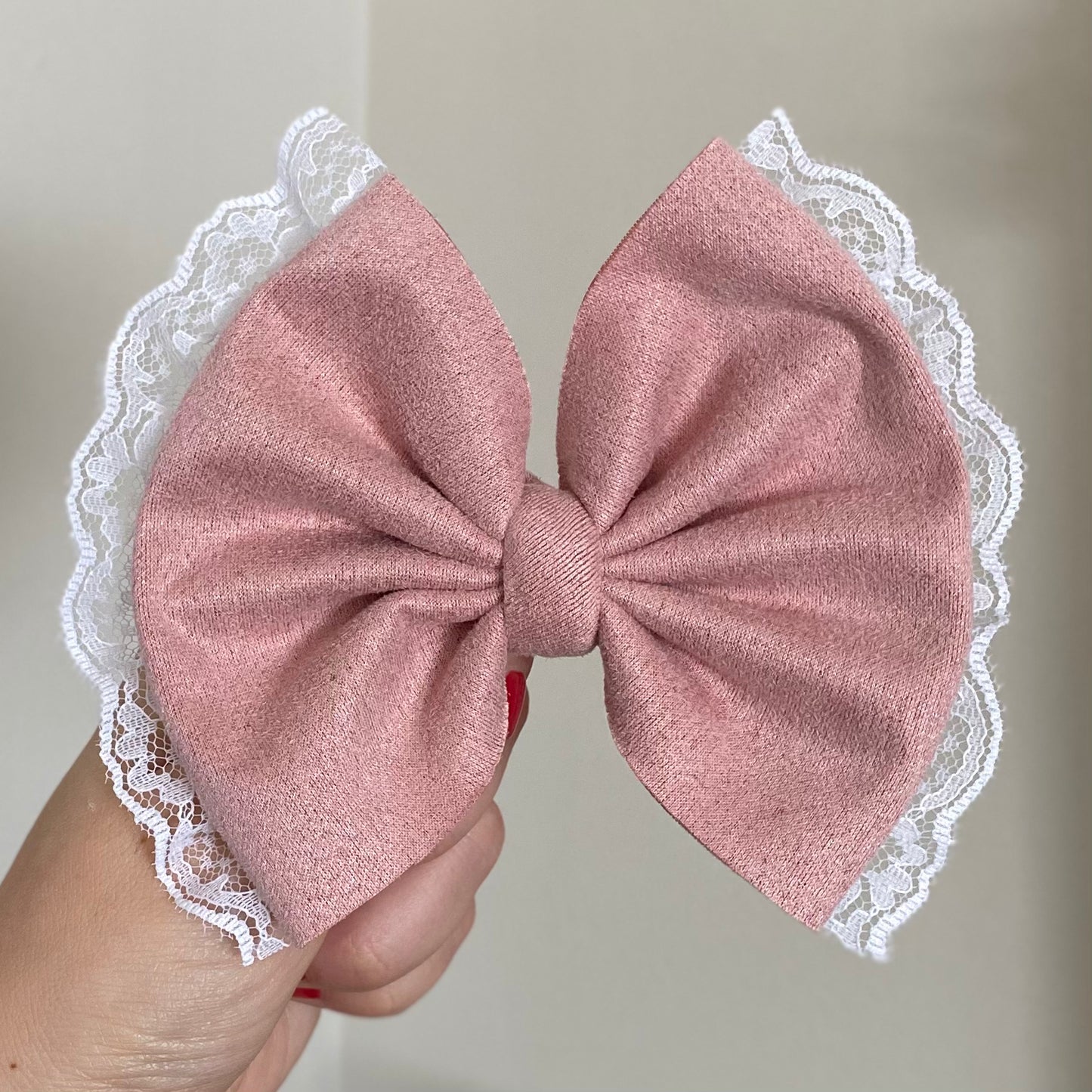 White Lace/Pink Suede Bow