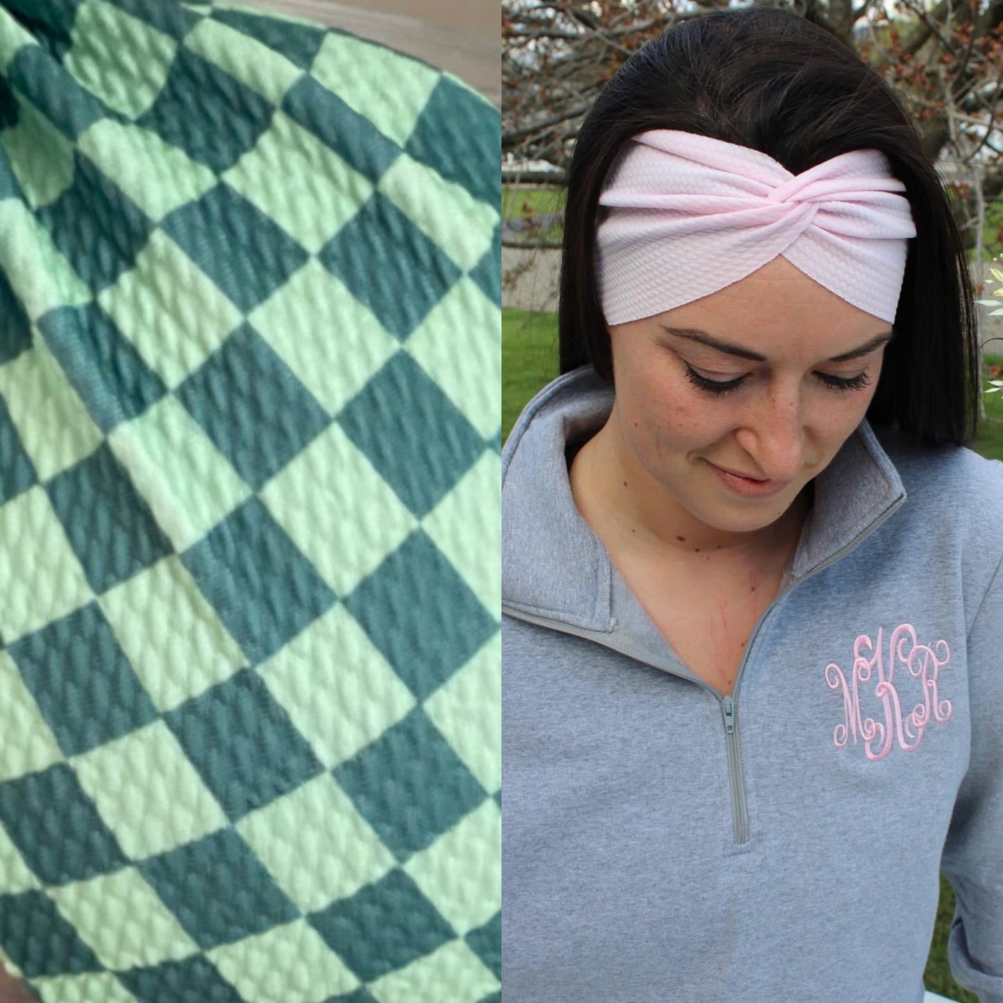 Green Checker Adult Twist Headband