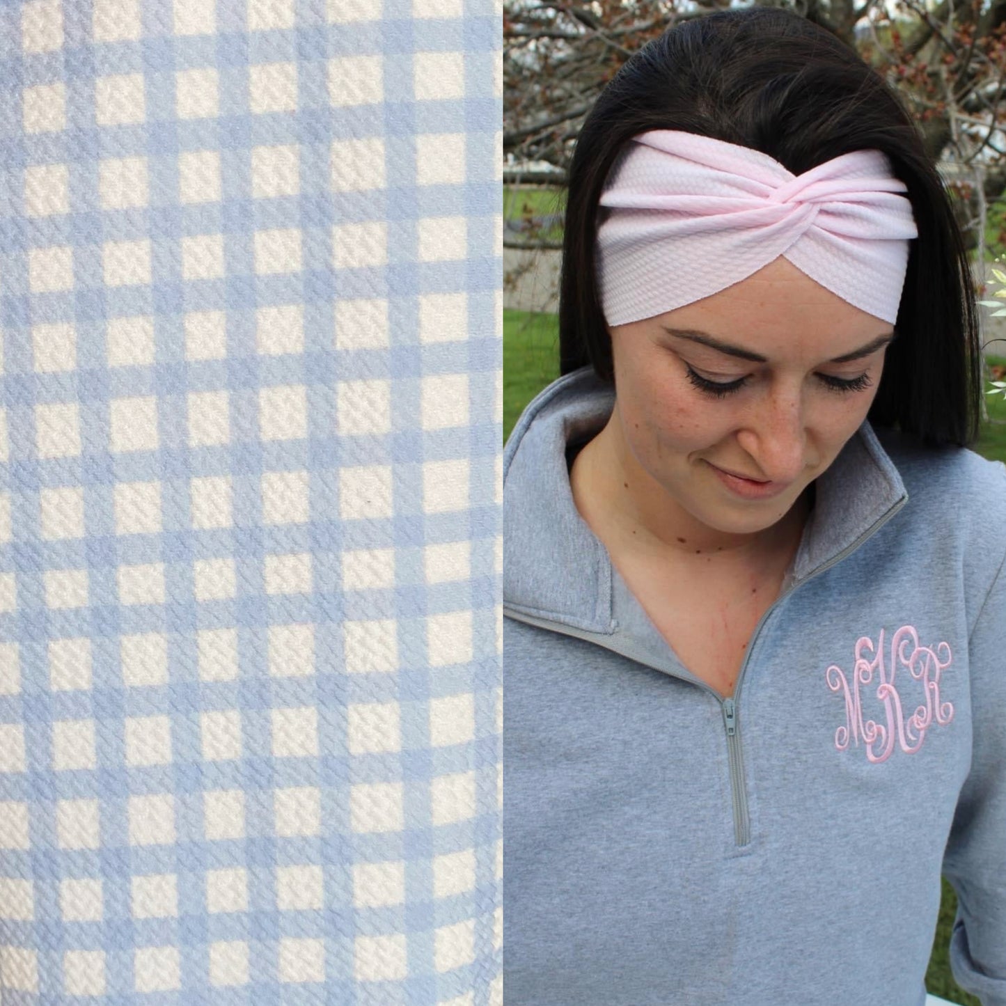Baby Blue Gingham Adult Twist Headband