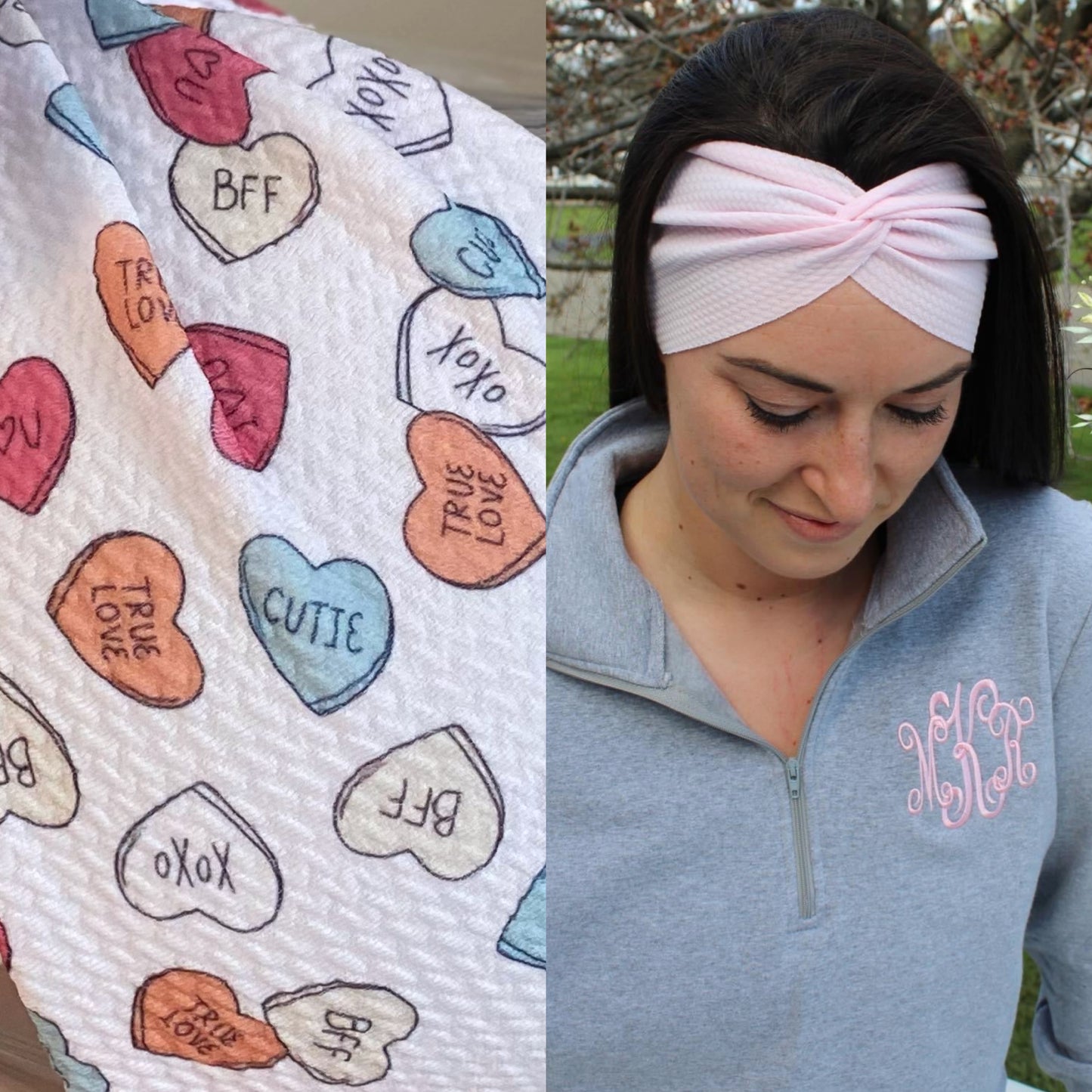 Neutral Conversation Hearts Adult Twist Headband