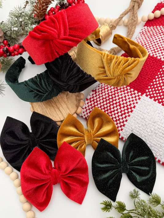 Holiday Glitter Velvet Knotted Headbands