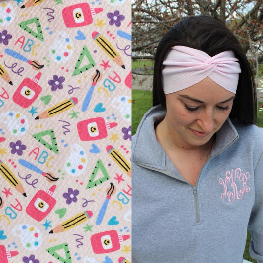 Preppy Pink School Twist Headband (child/teen/adult)