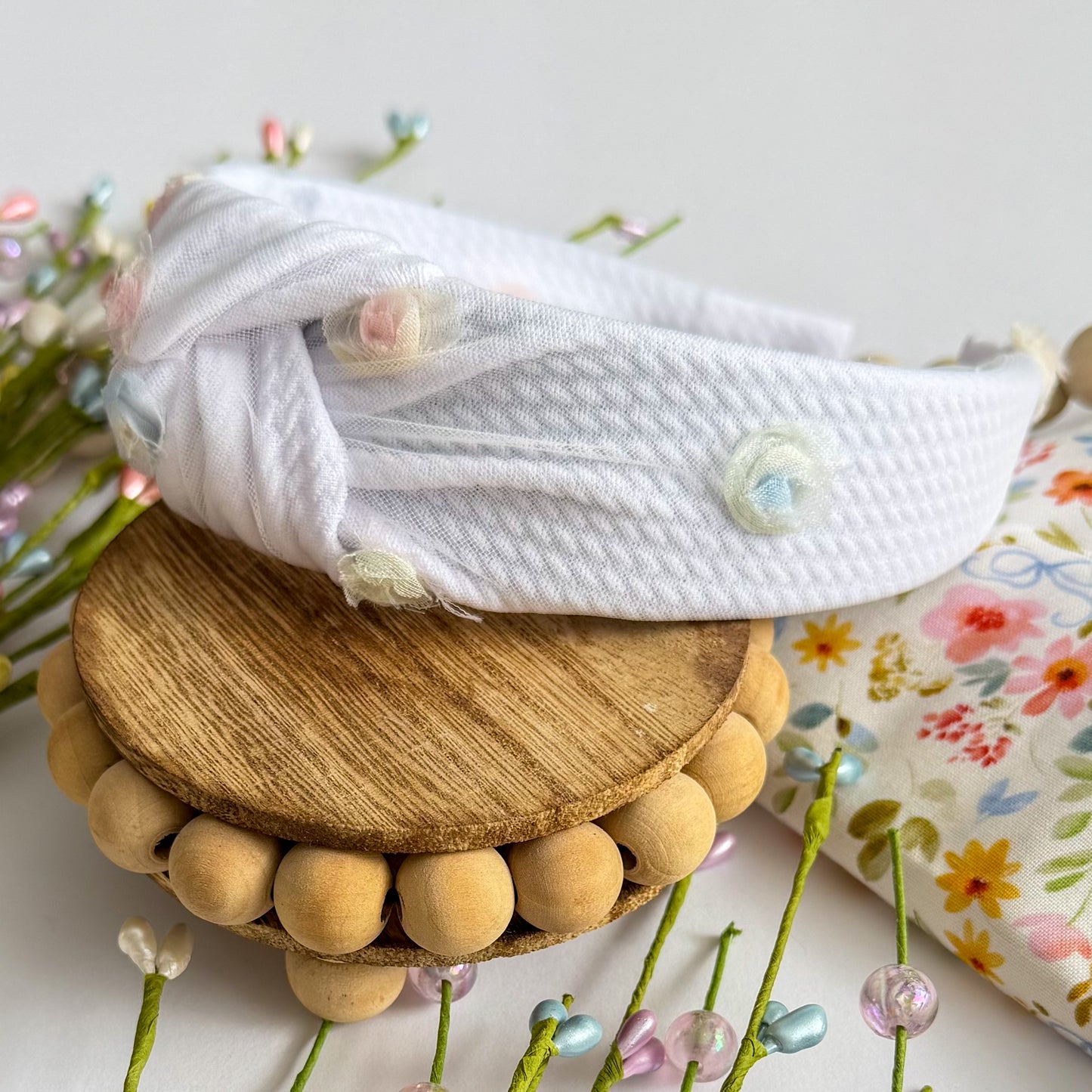 Rosette Floral Mesh Knotted Headband