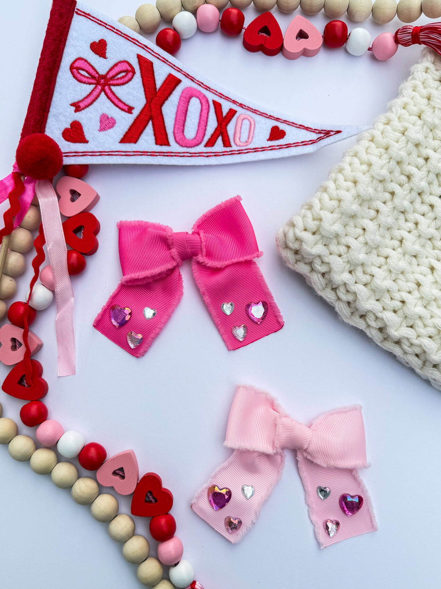 Gem Hearts Ribbon Bow