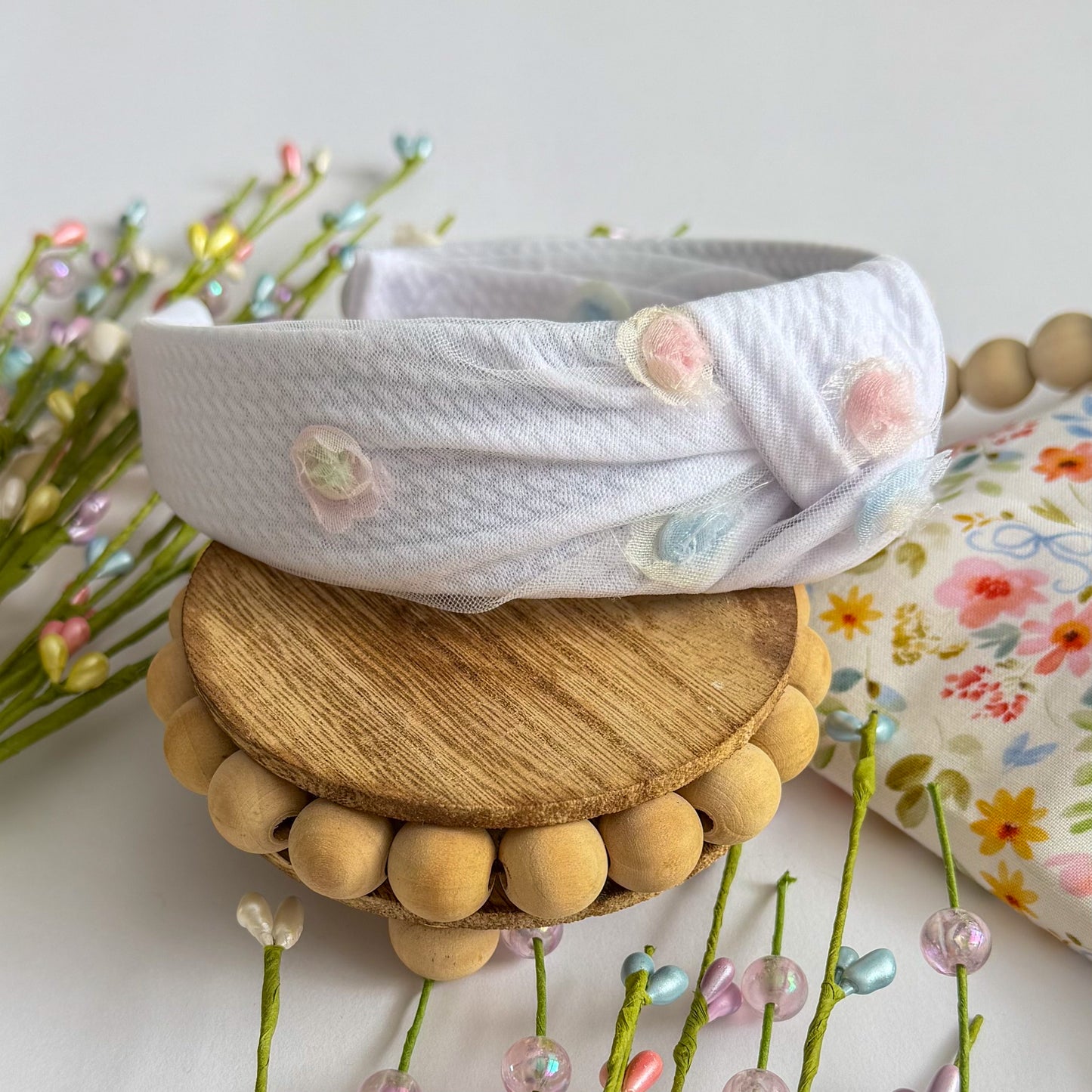 Rosette Floral Mesh Knotted Headband