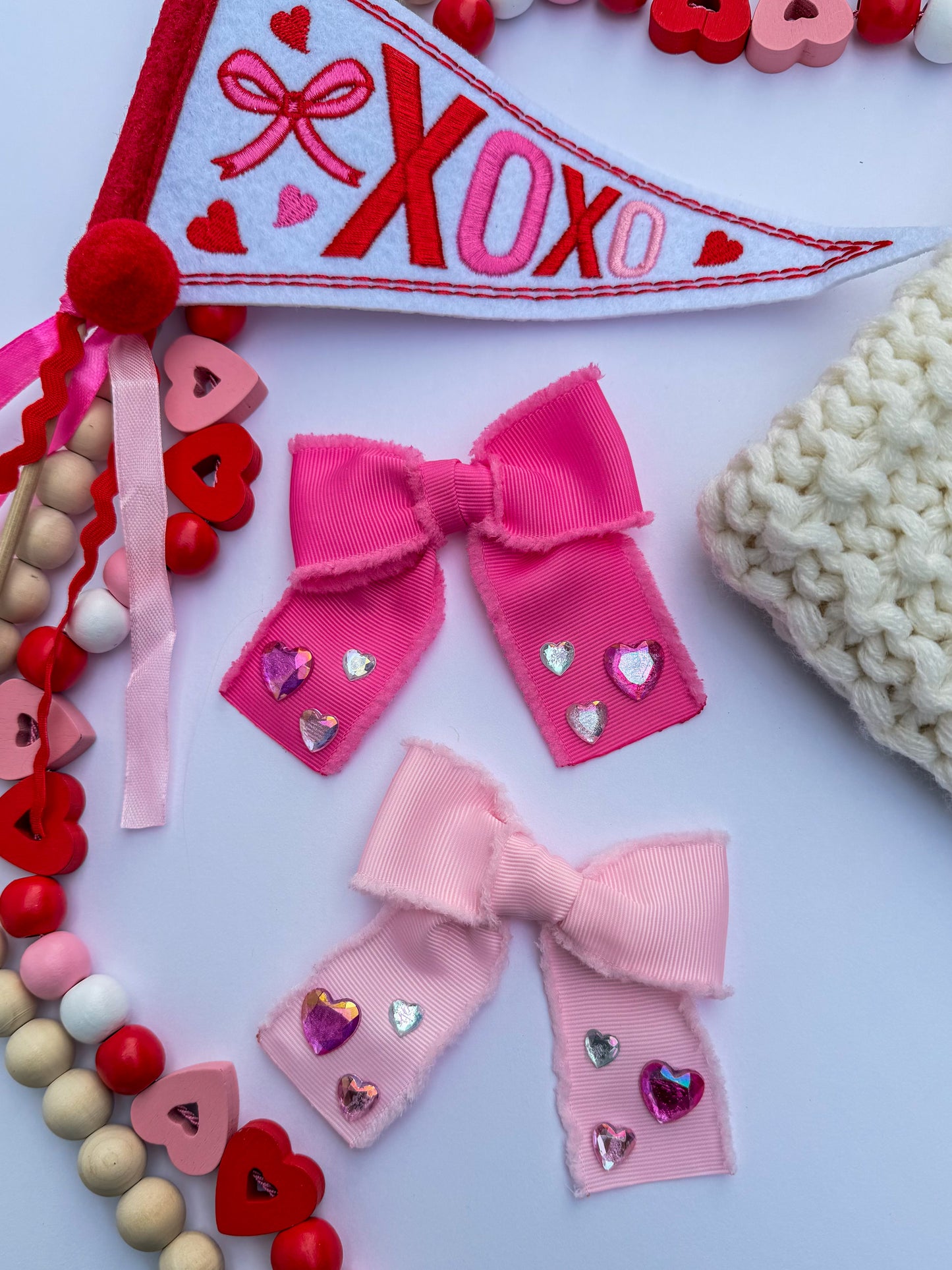 Gem Hearts Ribbon Bow