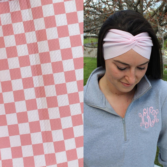 Rose/Beige Checkerboard Adult Twist Headband