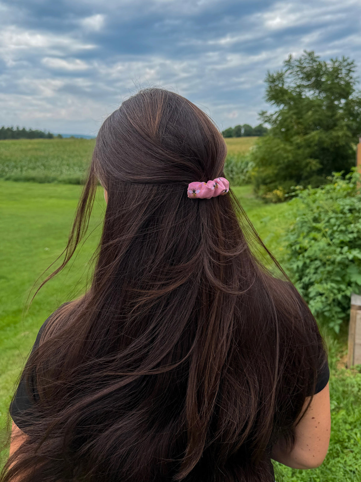 Mauve Bees Scrunchie Barrette