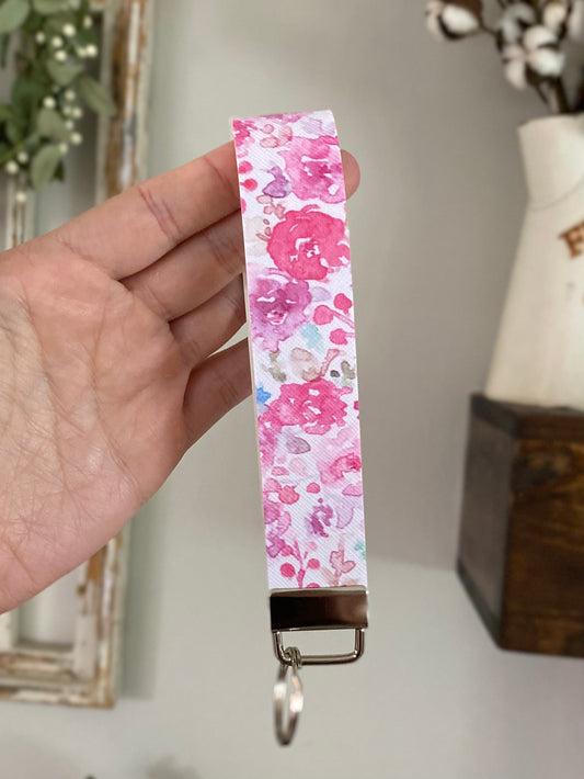 Pink Watercolor Floral Keychain