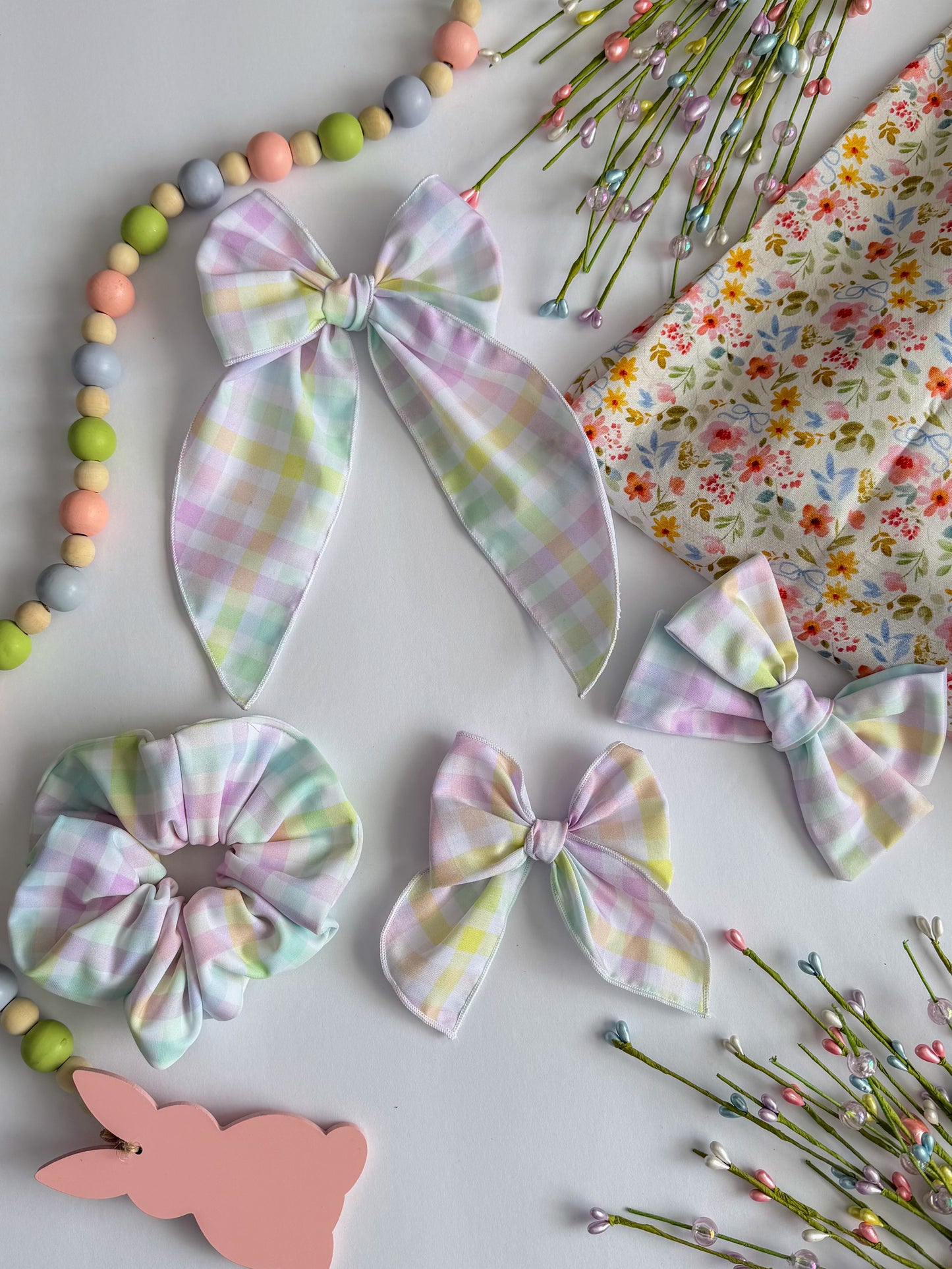 Pastel Rainbow Gingham Bows + Scrunchies