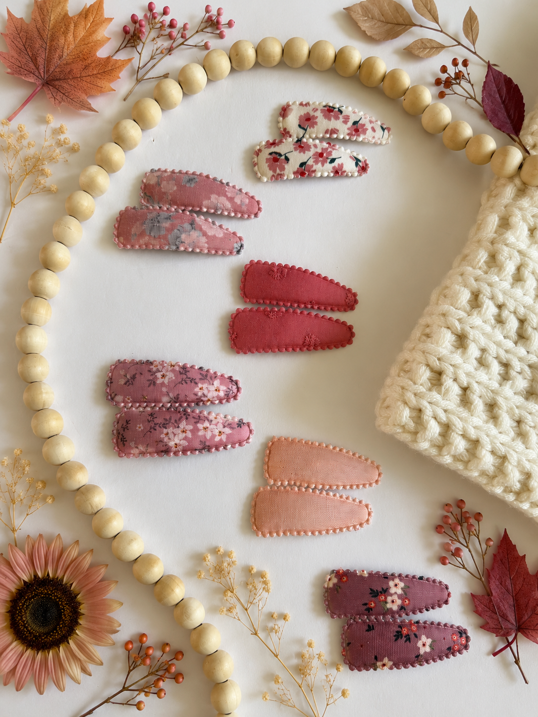 Pink Floral Snap Clips