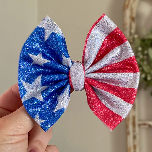 Holographic Stars and Stripes Two Tone Bow