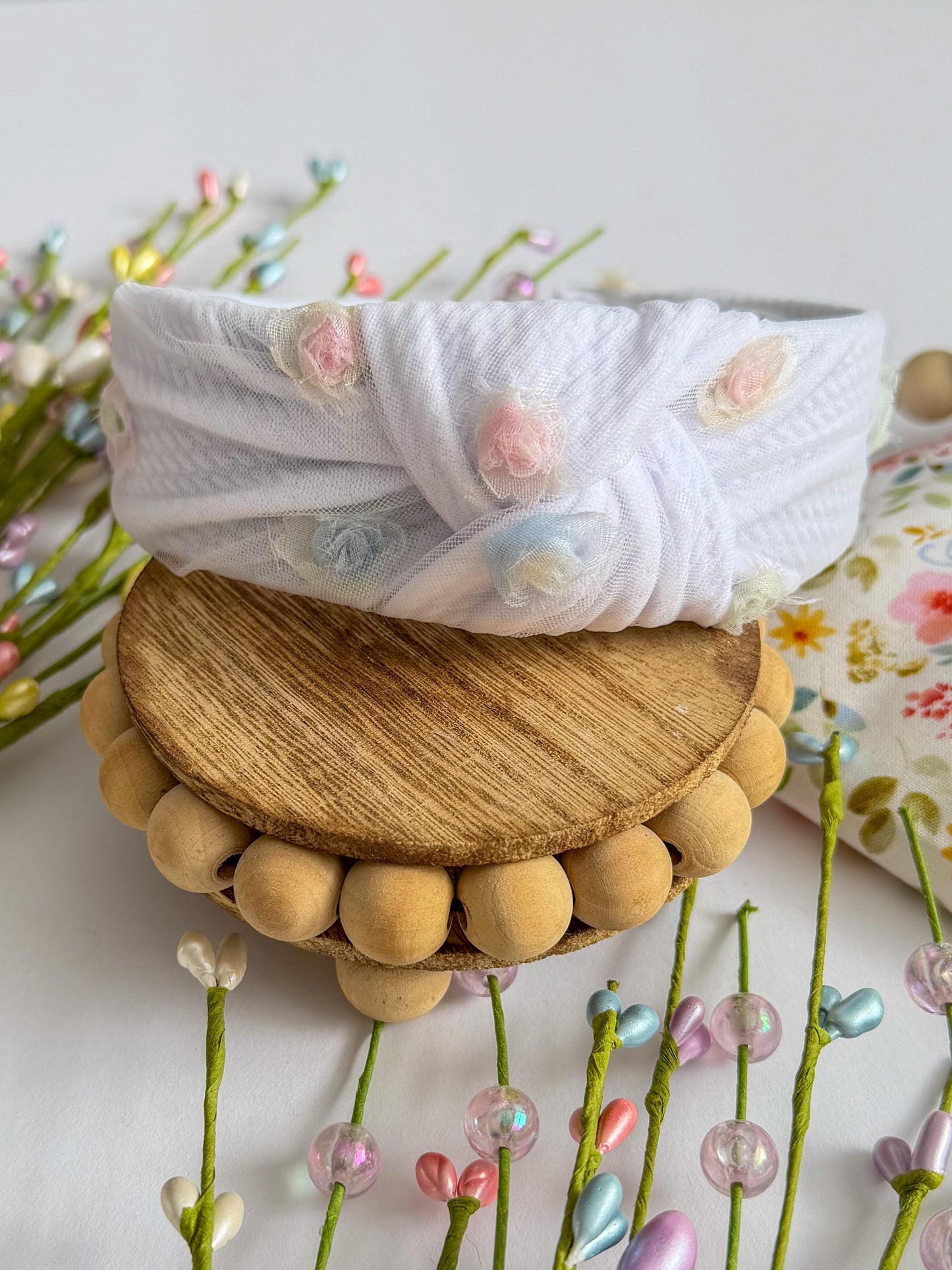 Rosette Floral Mesh Knotted Headband