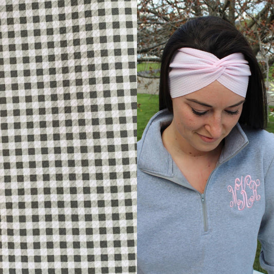 Olive Gingham Adult Twist Headband