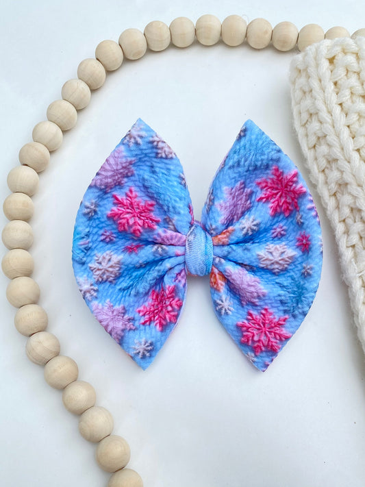 Embroidered Snowflakes Bow