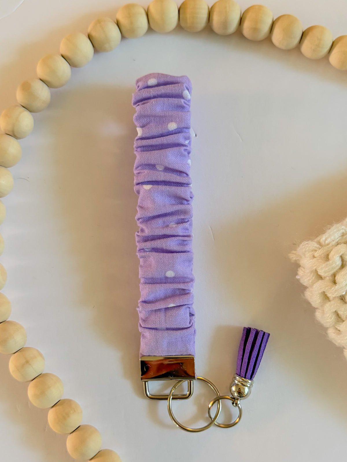 Purple Dot Scrunchie Wristlet Keychain