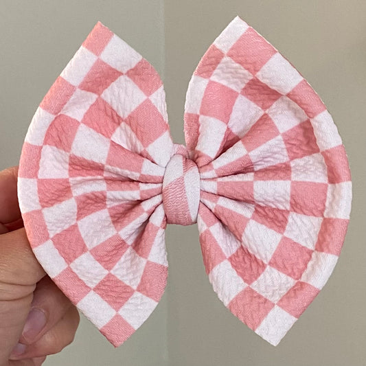 Rose/Beige Checkerboard Bow